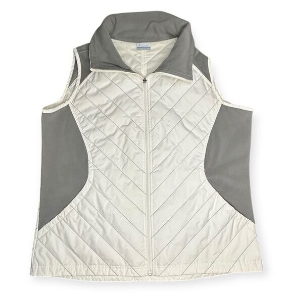 COLUMBIA Women’s White Gray Perfect Mix Full Zip Quilted Vest Size 1X - Picture 1 of 6